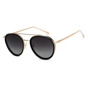 Gold Black Grey Gradient Full Rim Aviator Polorized Sunglasses