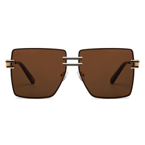 Gold Brown Rimless Rectangle Square MET EFFECTSunglasses - Image 2