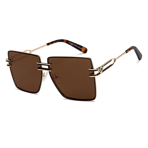 Gold Brown Rimless Rectangle Square MET EFFECTSunglasses - Image 4