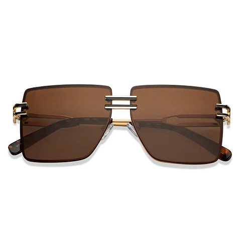 Gold Brown Rimless Rectangle Square MET EFFECTSunglasses