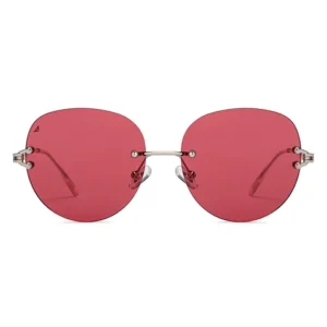 Pink Silver Rimless Round Fashion Essentials Sunglasses