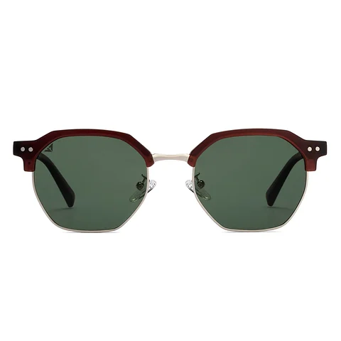 Silver Maroon Green Full Rim Clubmaster Holiday Polarized Sunglasses - Image 2