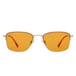 Yellow Gold Half Rim Rectangle Square Fashion Essentials Polarized Sunglasses