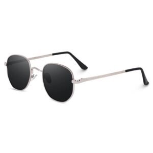 Latest Black Lens Hexagon Frame Silver Metal Stylish Sunglasses, Goggles For Men's and Women's -UV protected