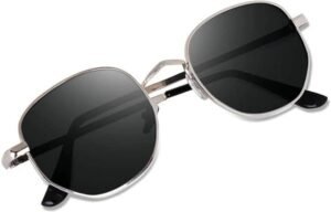 Saros Unisex Adult Trending Stylish Hexagon Silver Black Top Sunglasses | 100% UV Protected Men & Women Casual Sunglasses