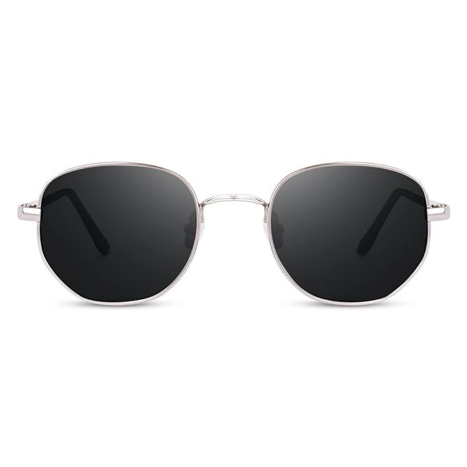 Latest Black Lens Hexagon Frame Silver Metal Stylish Sunglasses, Goggles For Men's and Women's -UV protected - Image 2