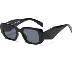 IFLASH Trendy Rectangle Sunglasses For Women Men Retro 90s Oval Rectangular Sunglasses Square Black - White Shades (Black)