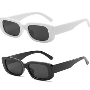 Afflatus® Rectangle Sunglasses for Women Men Trendy Retro Fashion Sunglasses UV 400 Protection Square Frame Eyewear(White/Black)