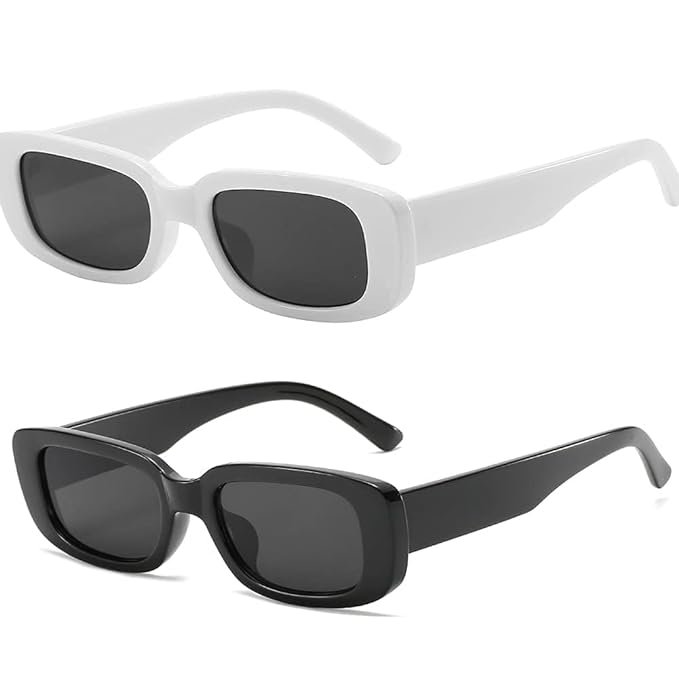 Afflatus® Rectangle Sunglasses for Women Men Trendy Retro Fashion Sunglasses UV 400 Protection Square Frame Eyewear(White/Black)
