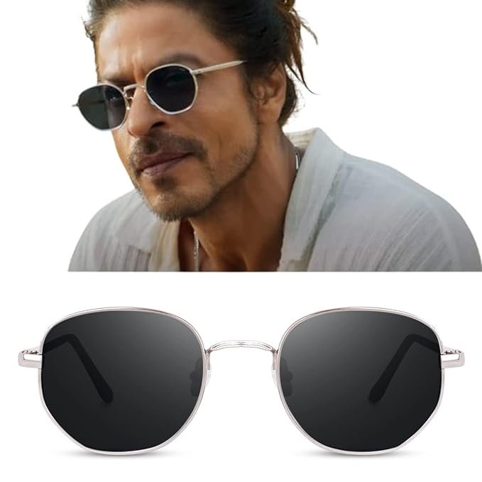 Latest Black Lens Hexagon Frame Silver Metal Stylish Sunglasses, Goggles For Men's and Women's -UV protected - Image 4