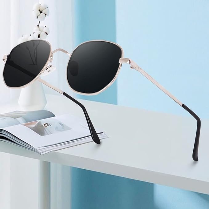 Latest Black Lens Hexagon Frame Silver Metal Stylish Sunglasses, Goggles For Men's and Women's -UV protected - Image 5