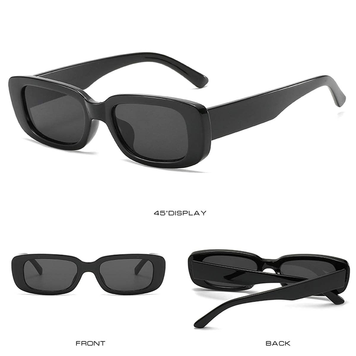Dlala Pack of 2 Retro Fashion Rectangle MC STAND Glasses for Men for Women Trendy Sunglasses UV 400 Protection Square Frame - Eyewear (Combo(White+Black)) - Image 3