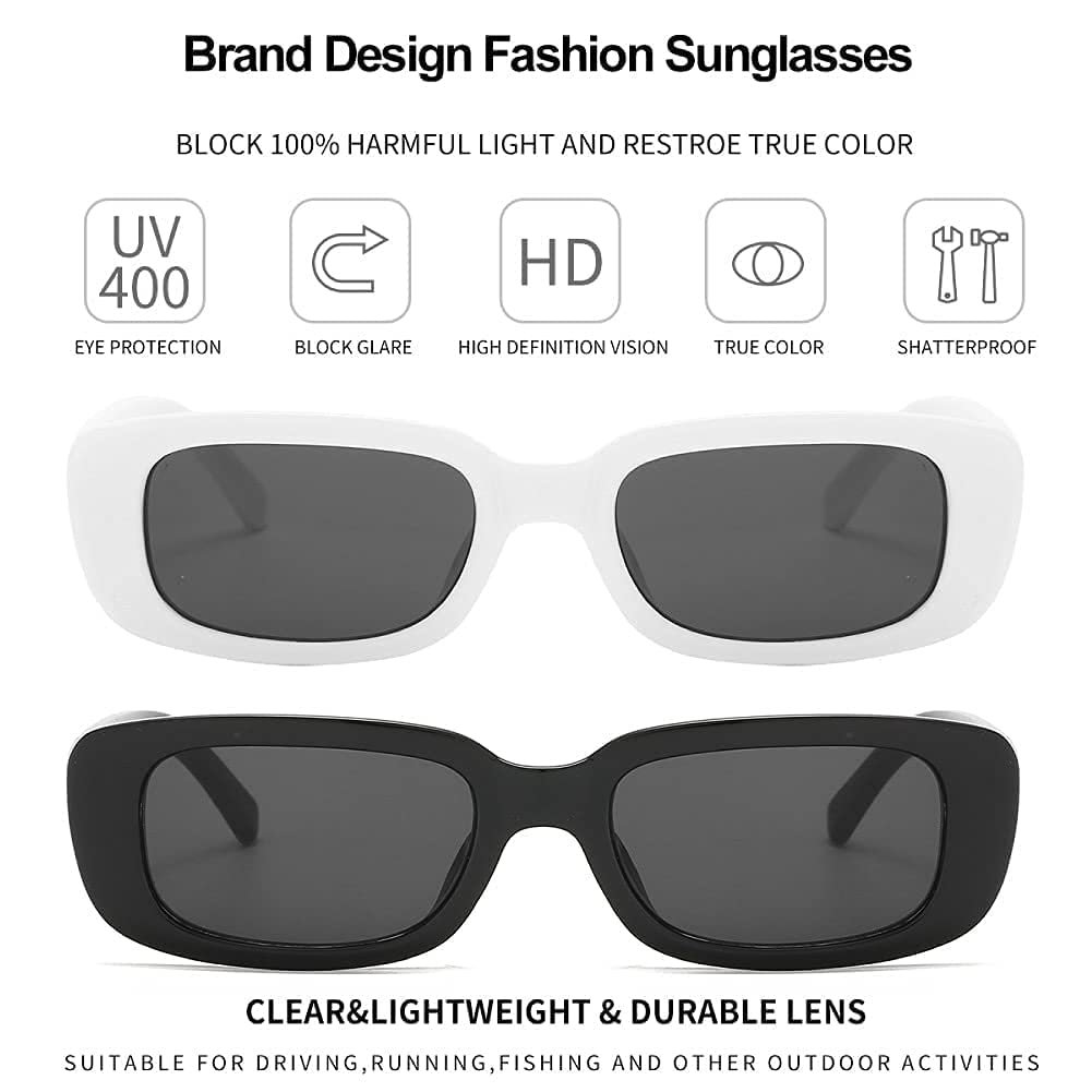Dlala Pack of 2 Retro Fashion Rectangle MC STAND Glasses for Men for Women Trendy Sunglasses UV 400 Protection Square Frame - Eyewear (Combo(White+Black)) - Image 4