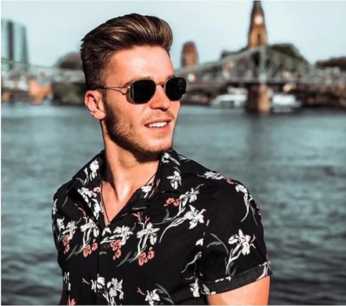 Latest Black Lens Hexagon Frame Silver Metal Stylish Sunglasses, Goggles For Men's and Women's -UV protected - Image 3