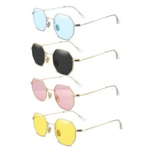 CREEK Octagonal Polarization Sunglasses/Frame For Men & Women - Black/Pink/Yellow/Blue Combo Pack Of 4