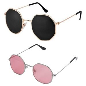 CREEK Octagonal Sunglasses/Frame For Men & Women-Combo of 2
