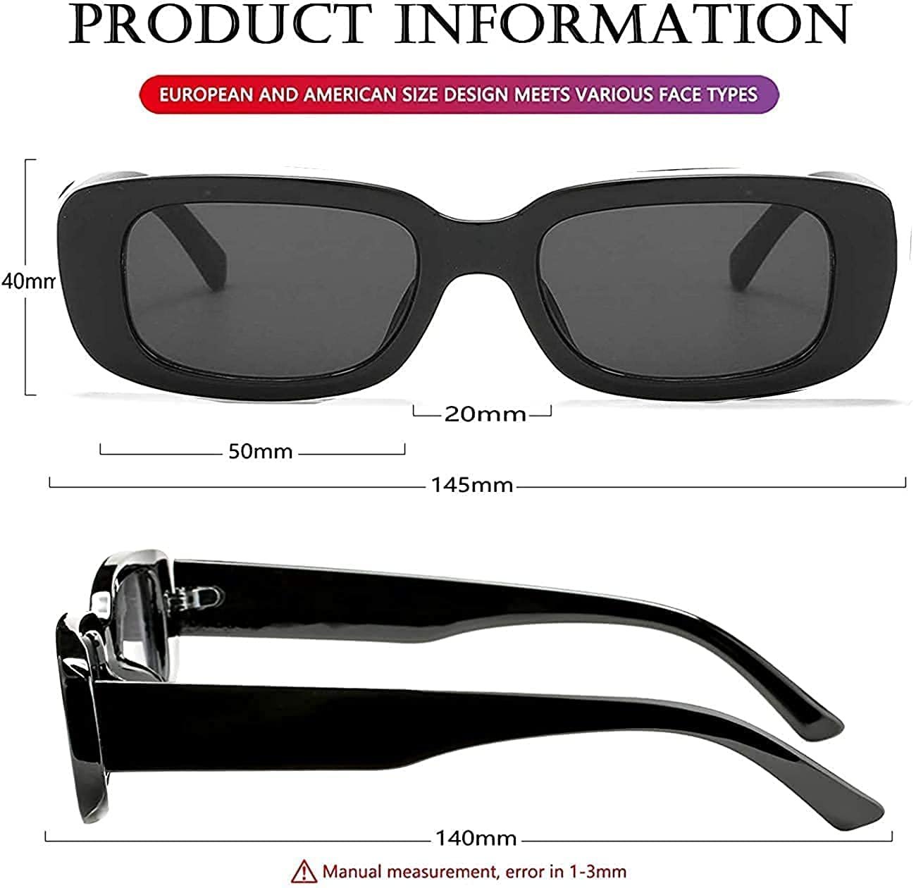 Dlala Pack of 2 Retro Fashion Rectangle MC STAND Glasses for Men for Women Trendy Sunglasses UV 400 Protection Square Frame - Eyewear (Combo(White+Black)) - Image 5