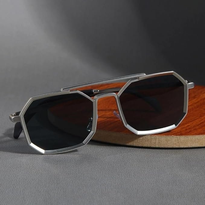 ELEGANTE UV Protected Vintage Square Sunglasses for Men, Polygon Metal Frame Inspired from Pathan Sunglasses - Image 3