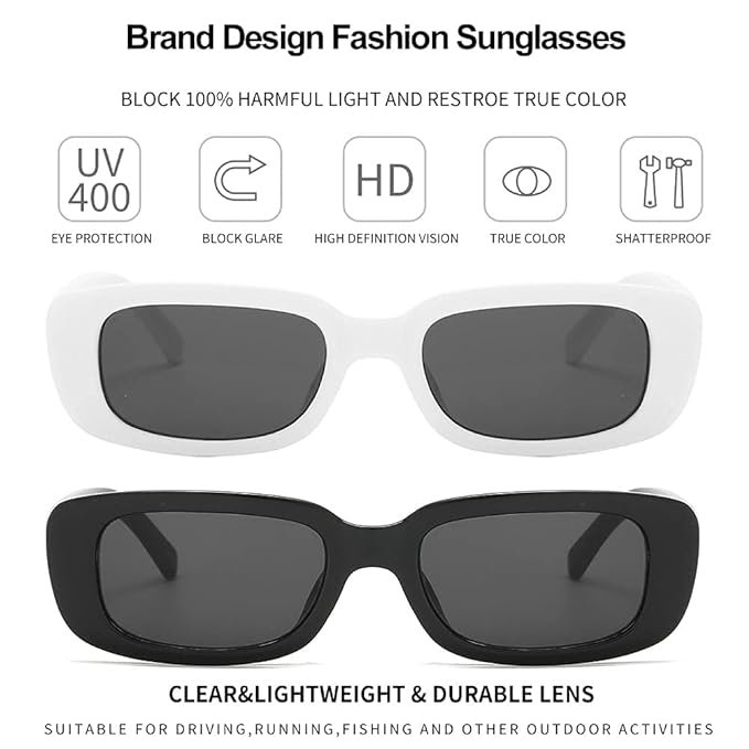 Afflatus® Rectangle Sunglasses for Women Men Trendy Retro Fashion Sunglasses UV 400 Protection Square Frame Eyewear(White/Black) - Image 4