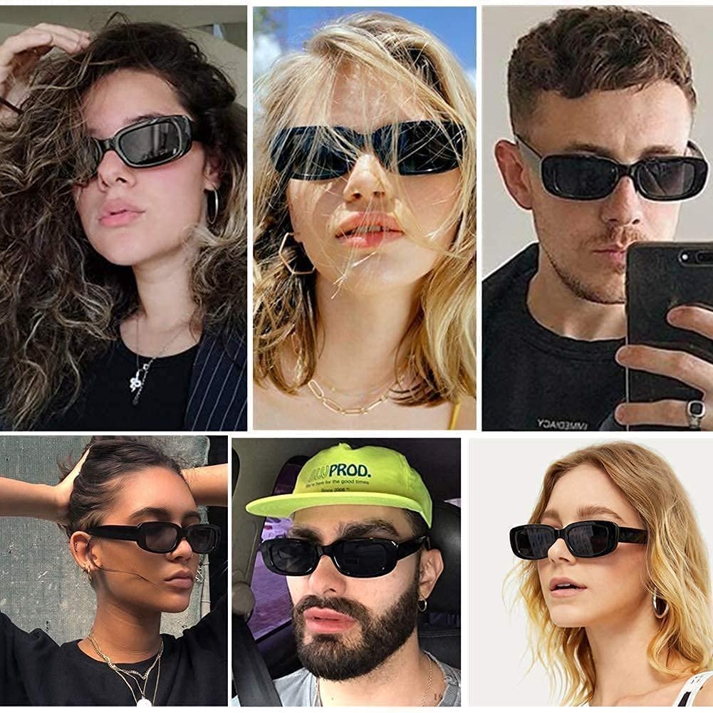 Dlala Pack of 2 Retro Fashion Rectangle MC STAND Glasses for Men for Women Trendy Sunglasses UV 400 Protection Square Frame - Eyewear (Combo(White+Black)) - Image 6
