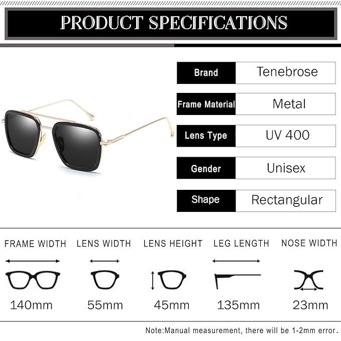 ELEGANTE Metal Body Rectangular inspired from Tony Stark Sunglasses, infinity War Iron Man Sunglasses for Men & Boys - Image 5