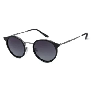 Gunmetal Black Light Grey Full Rim Round Polarized Blend Polarized Sunglasses