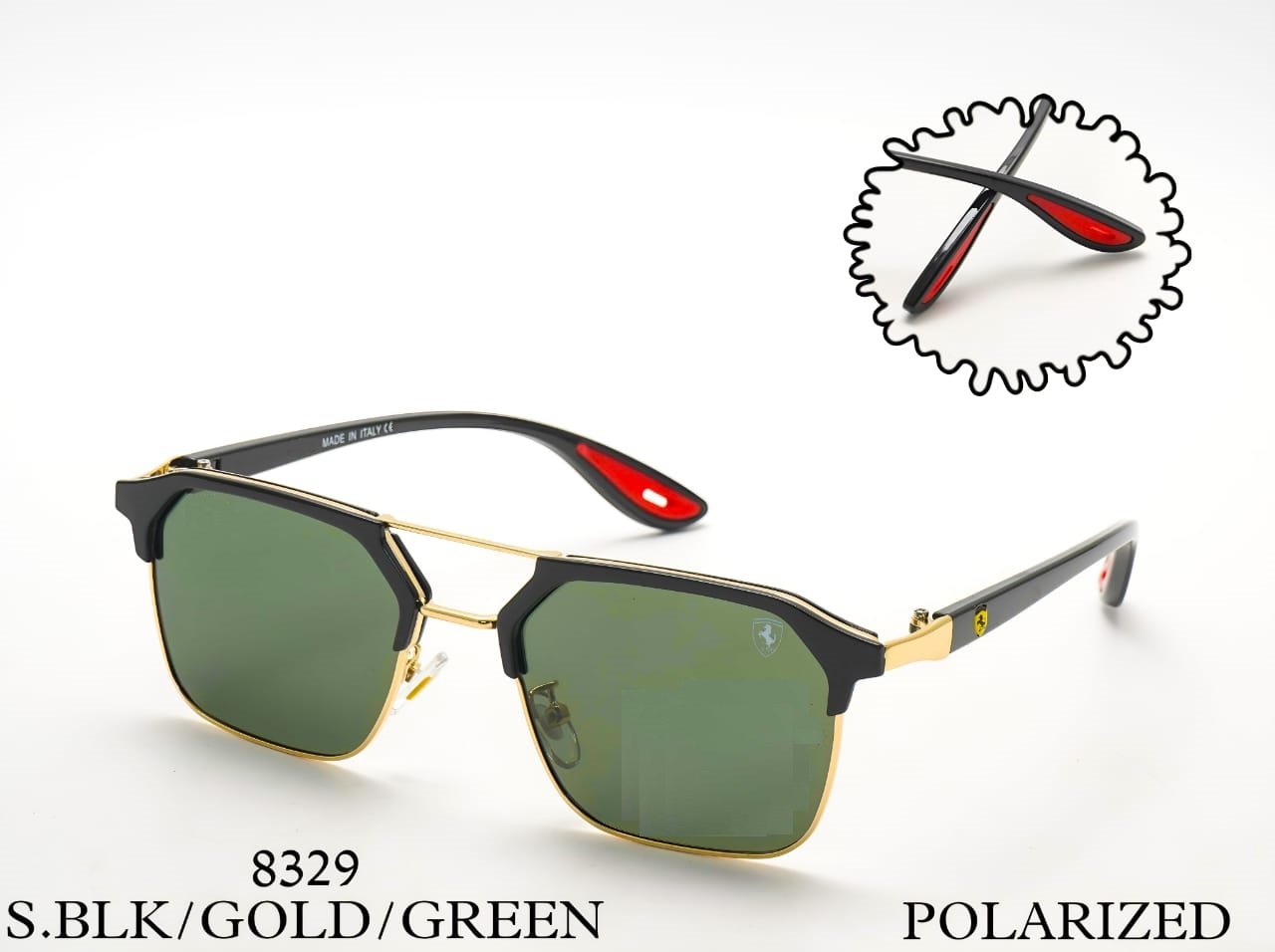 Discount Optical Plus Latest Collection of UV Protected Flat Sunglasses for Men & Women with Golden & Black Frame with Soft Rubber Grip & Full Bottle Green Polerised Lens. (Black & Golden With Green)
