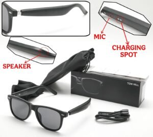 Tom hill Audio Rectangular Polarized Sunglasses, Bluetooth 5.0 Version Wireless, Open Ear Style Listen Music and Calls - Pack of 1 (Black Frame-black Lens, One Size)