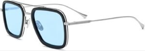 Discount optical plus  Unisex Rectangular UV 400 Official Stark IronEdith Sunglasses (60 mm, Blue)