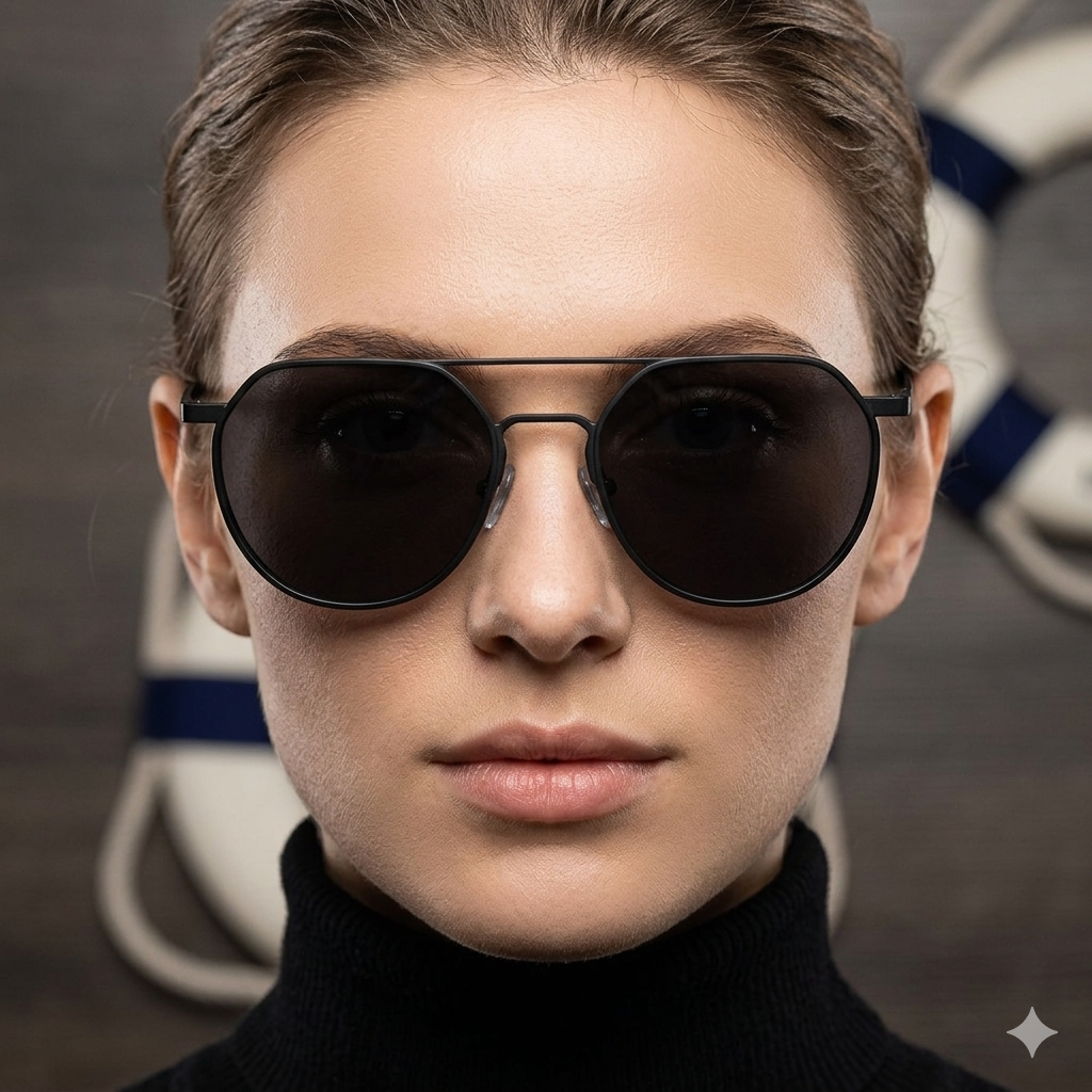 Premium & Modern Urban Geometric Matte Black Sunglasses with Polarized Lenses - Image 2