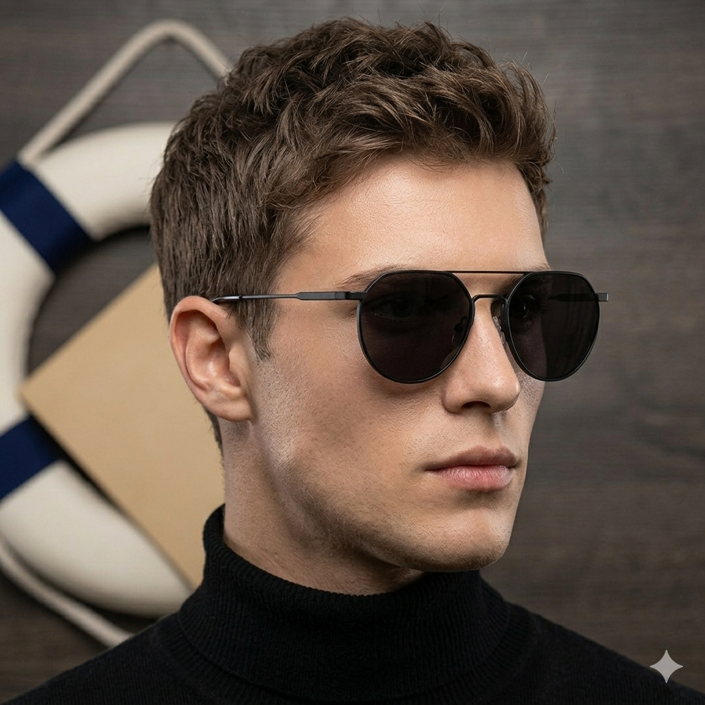 Premium & Modern Urban Geometric Matte Black Sunglasses with Polarized Lenses - Image 3