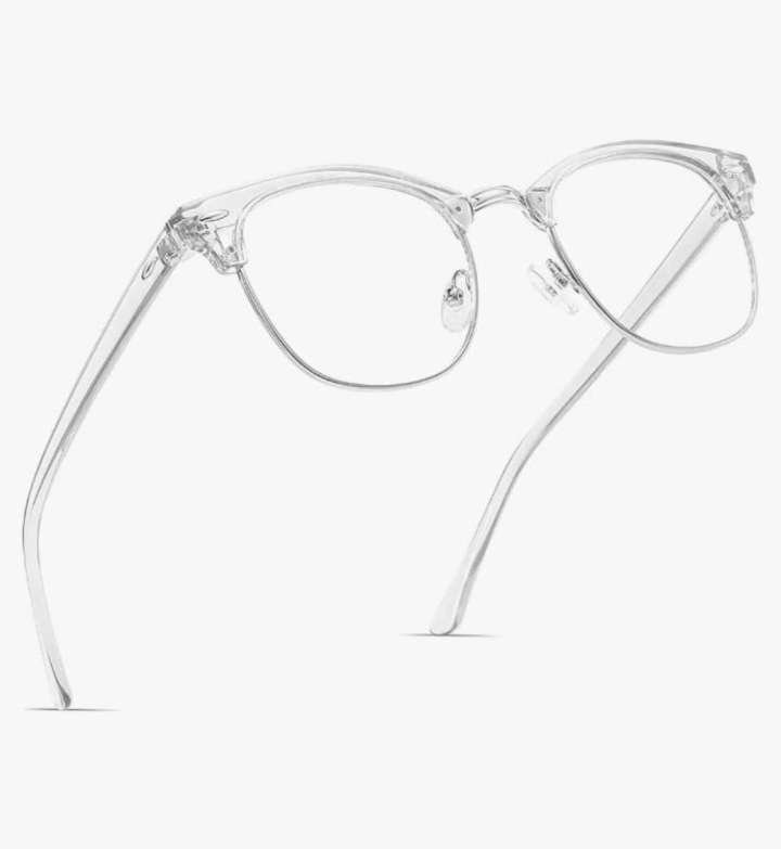 Premium Clear Clubmaster Anti-Blue Light Glasses for Men & Women | Transparent Half-Frame Computer Eyeglasses for Eye Strain - Image 2