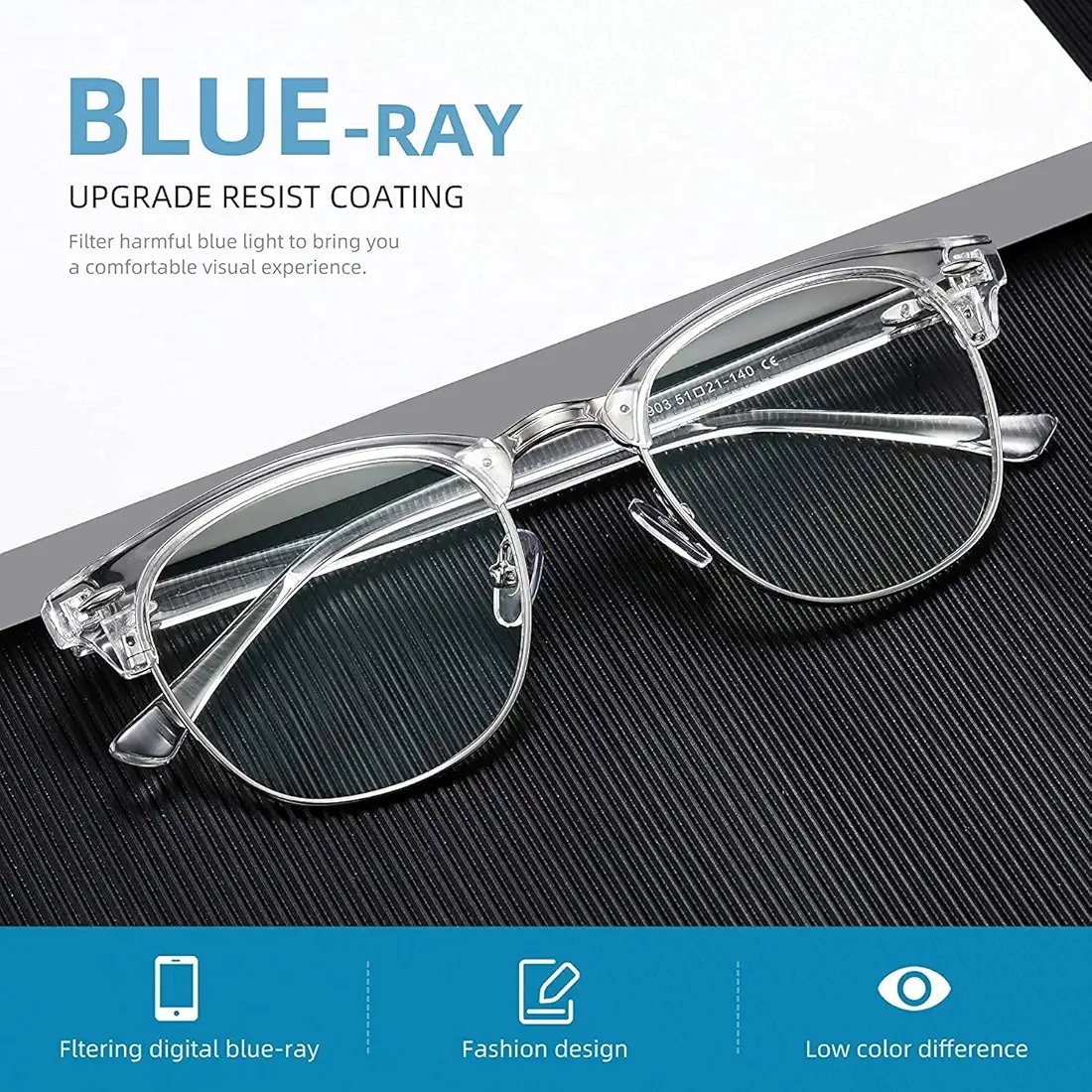 Premium Clear Clubmaster Anti-Blue Light Glasses for Men & Women | Transparent Half-Frame Computer Eyeglasses for Eye Strain - Image 6