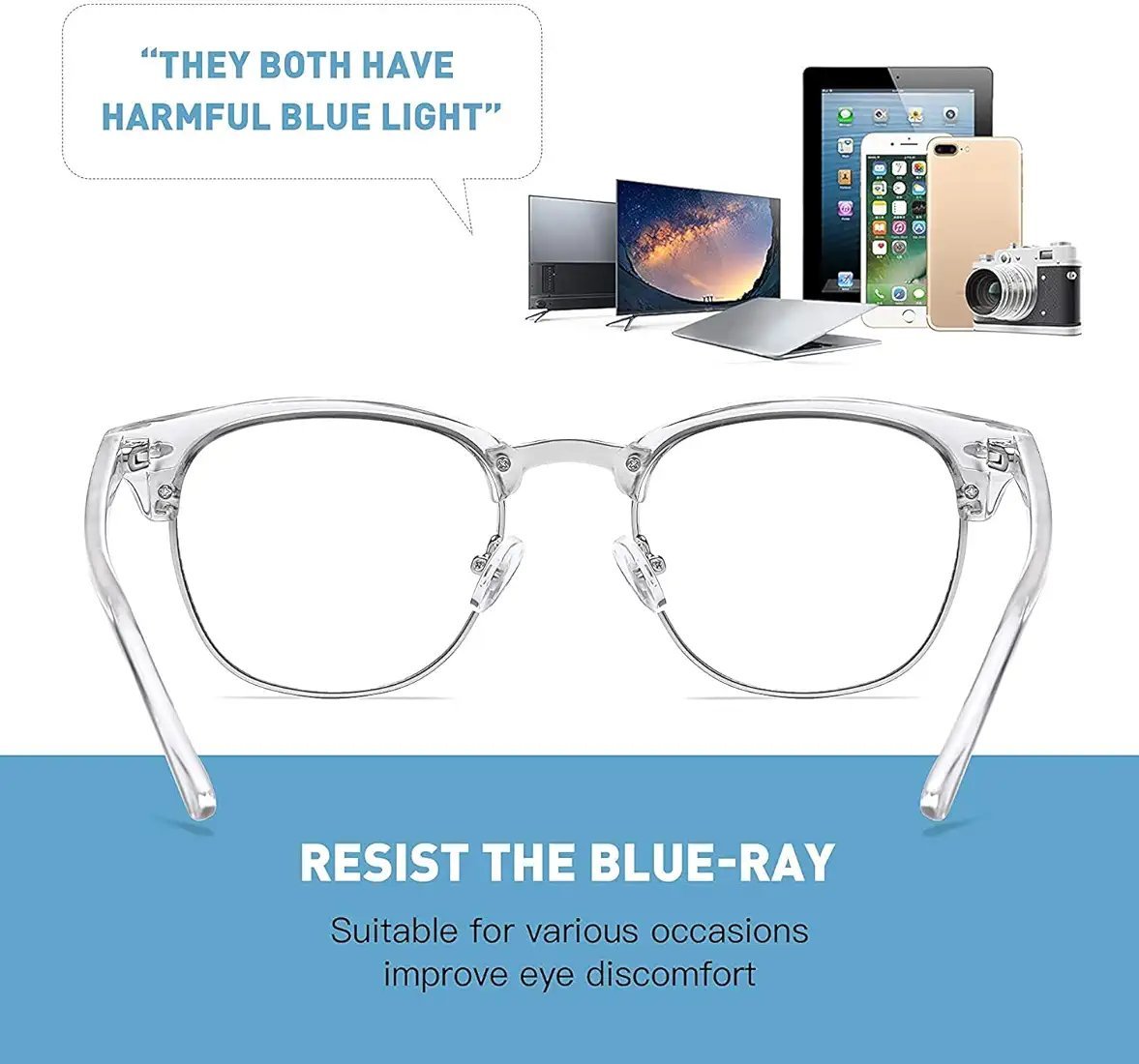 Premium Clear Clubmaster Anti-Blue Light Glasses for Men & Women | Transparent Half-Frame Computer Eyeglasses for Eye Strain - Image 5
