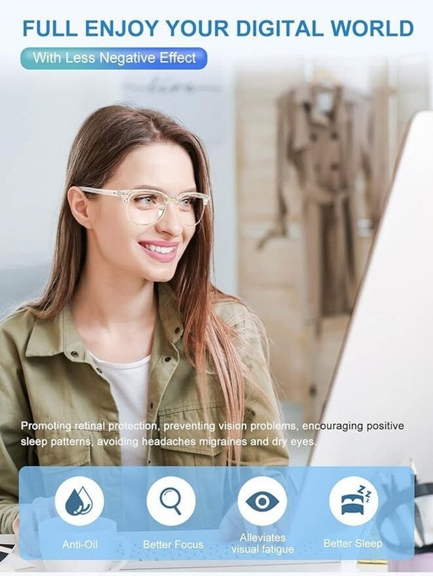 Premium Clear Clubmaster Anti-Blue Light Glasses for Men & Women | Transparent Half-Frame Computer Eyeglasses for Eye Strain - Image 4