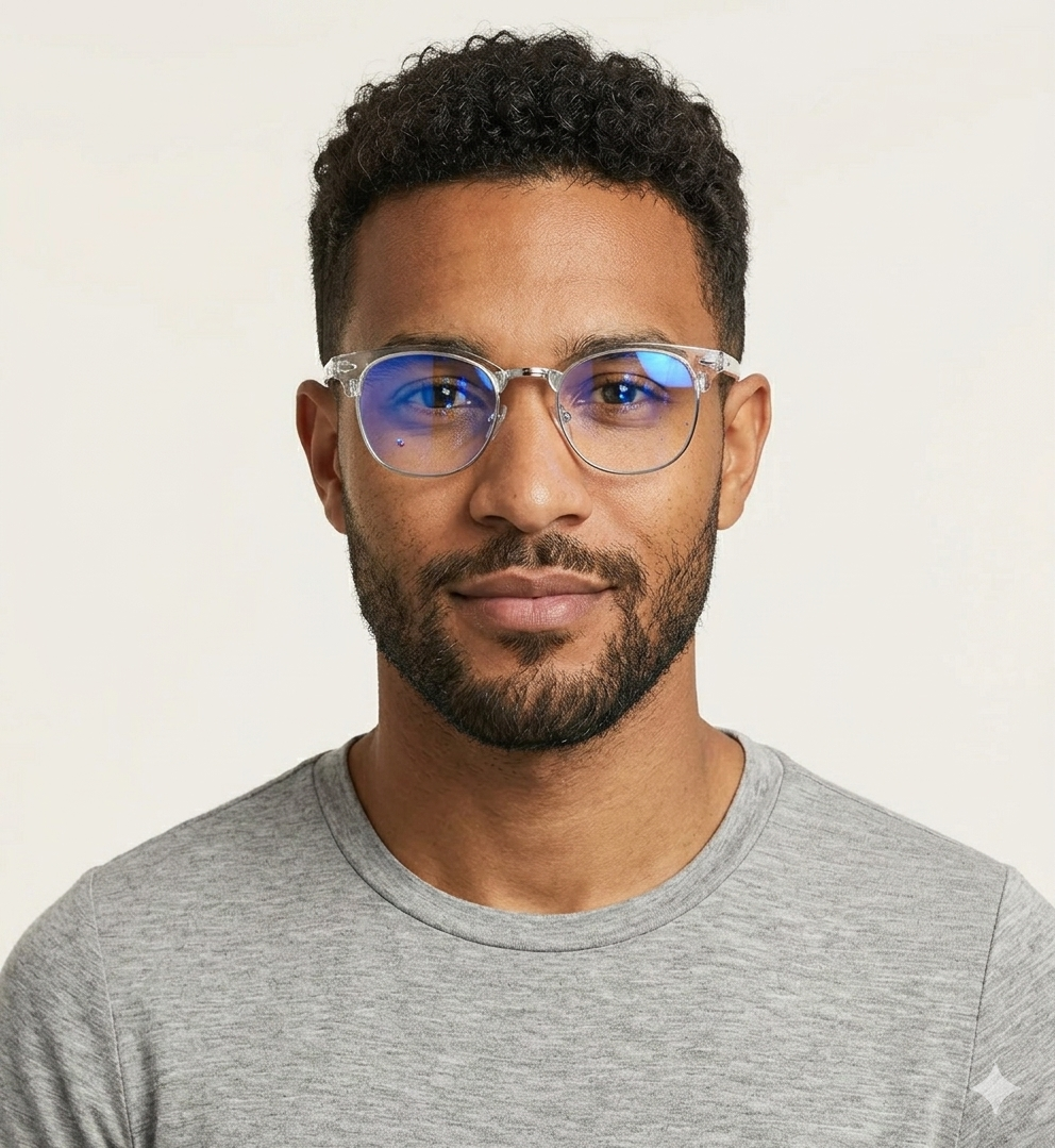 Premium Clear Clubmaster Anti-Blue Light Glasses for Men & Women | Transparent Half-Frame Computer Eyeglasses for Eye Strain - Image 8